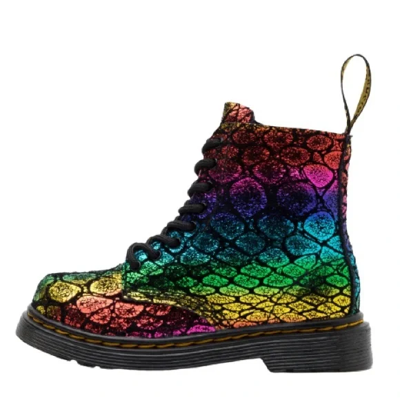 Dr. Martens 1460 Pascal Croc Metallic Suede Boots Black Rainbow Size 3 - Picture 5 of 7